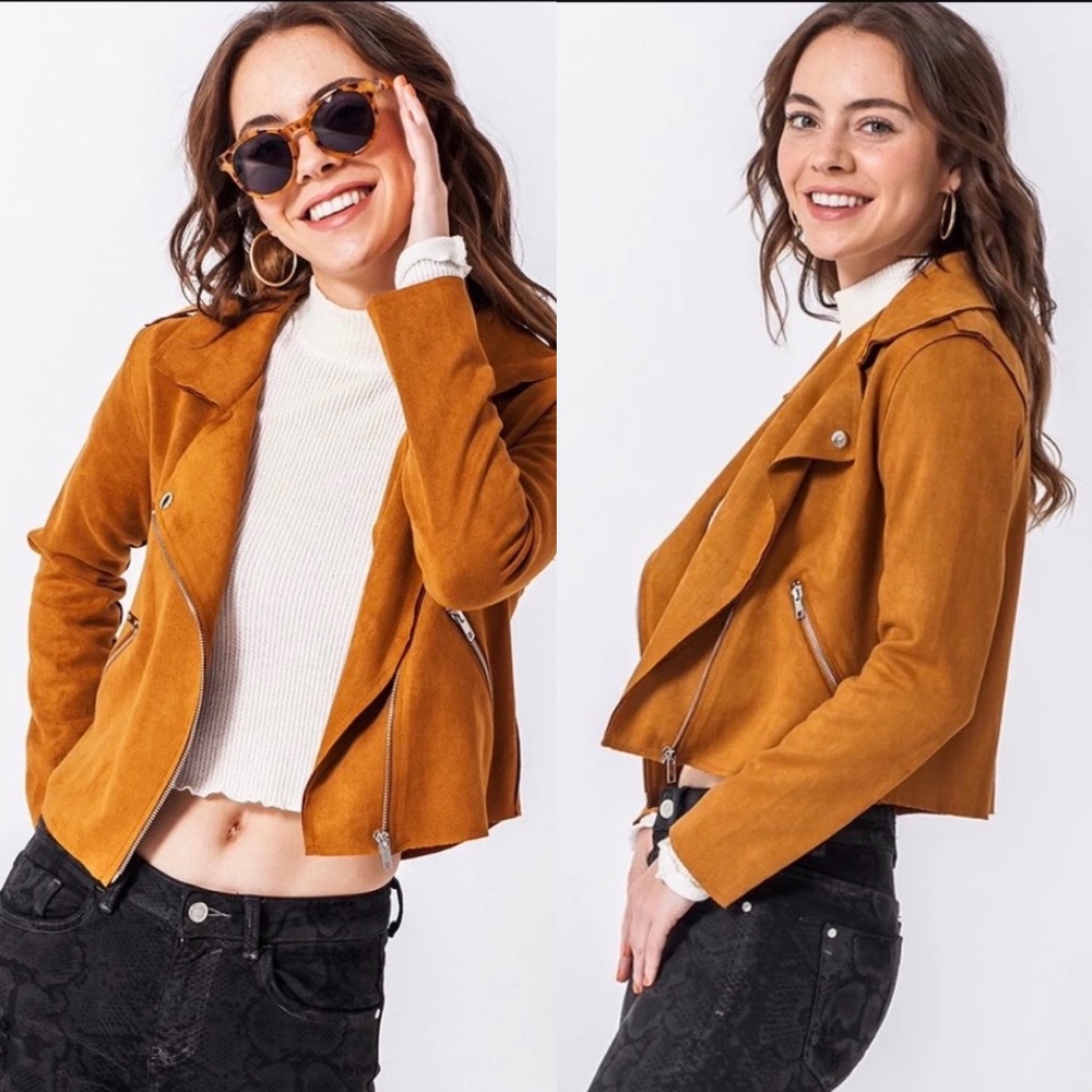 FAVLUX Suede Moto Jacket Coffee Size M